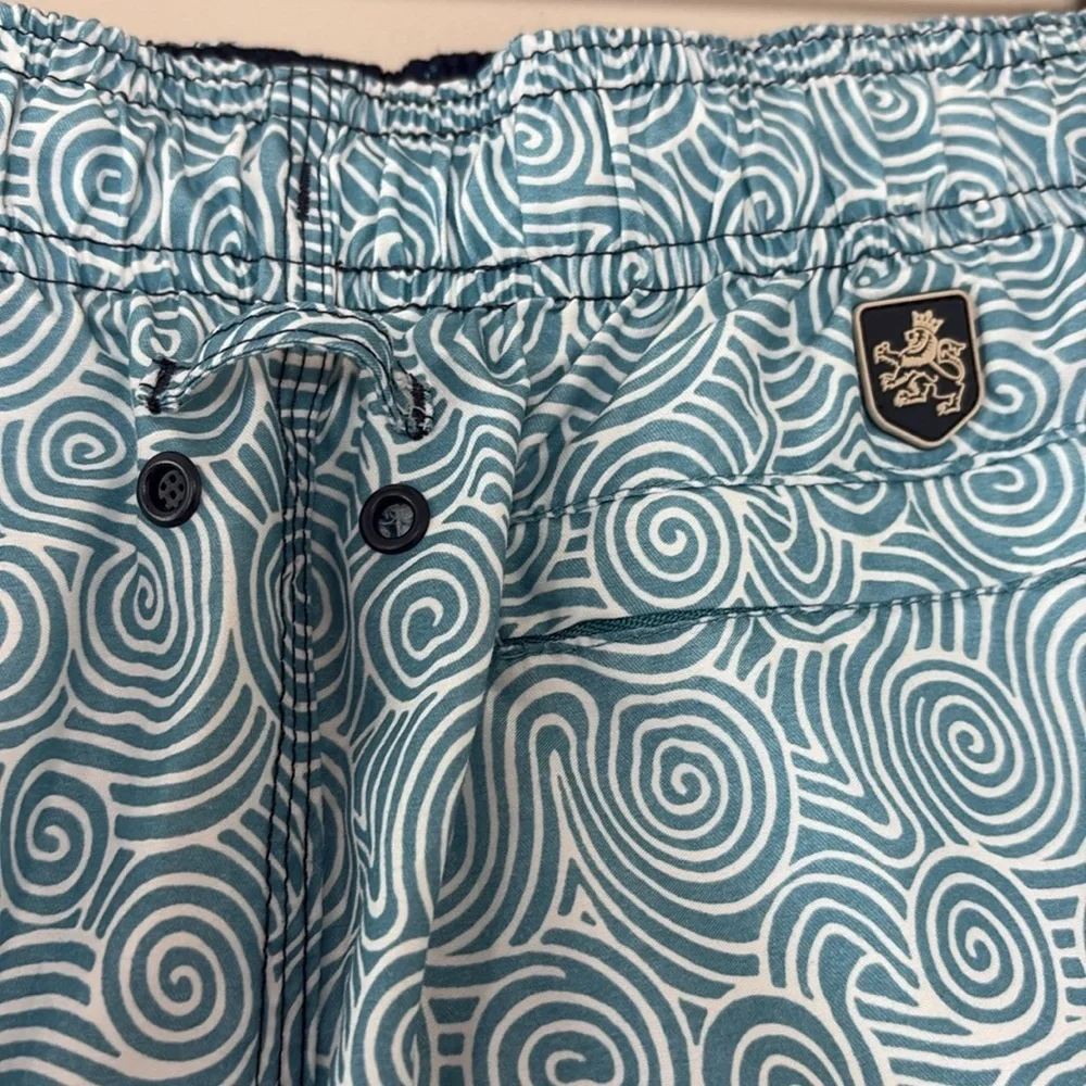 Nat Nast Swim‎ Trunks Blue and White Geometric Design Drawstring Waist Lined XL